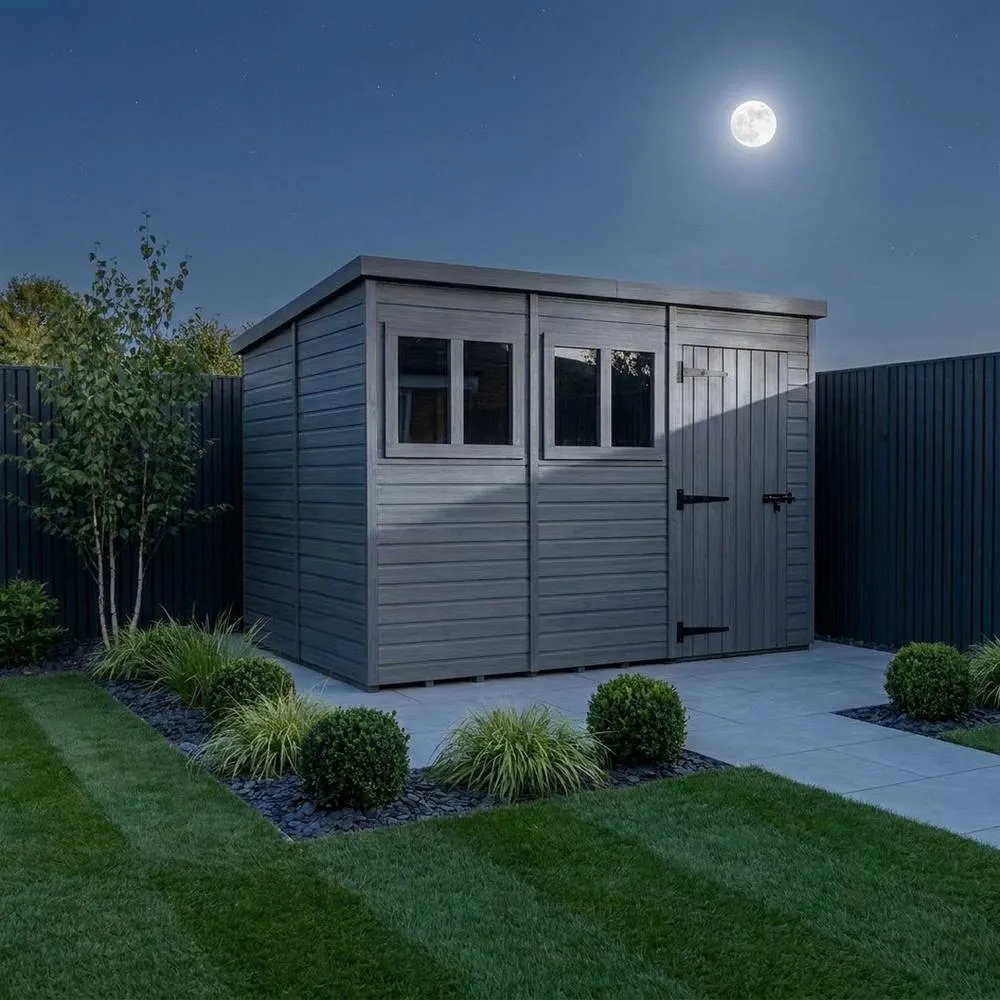 Buttercup Farm 12ft x 9ft Composite Pent Garden Shed Single Door With Windows in Grey 3