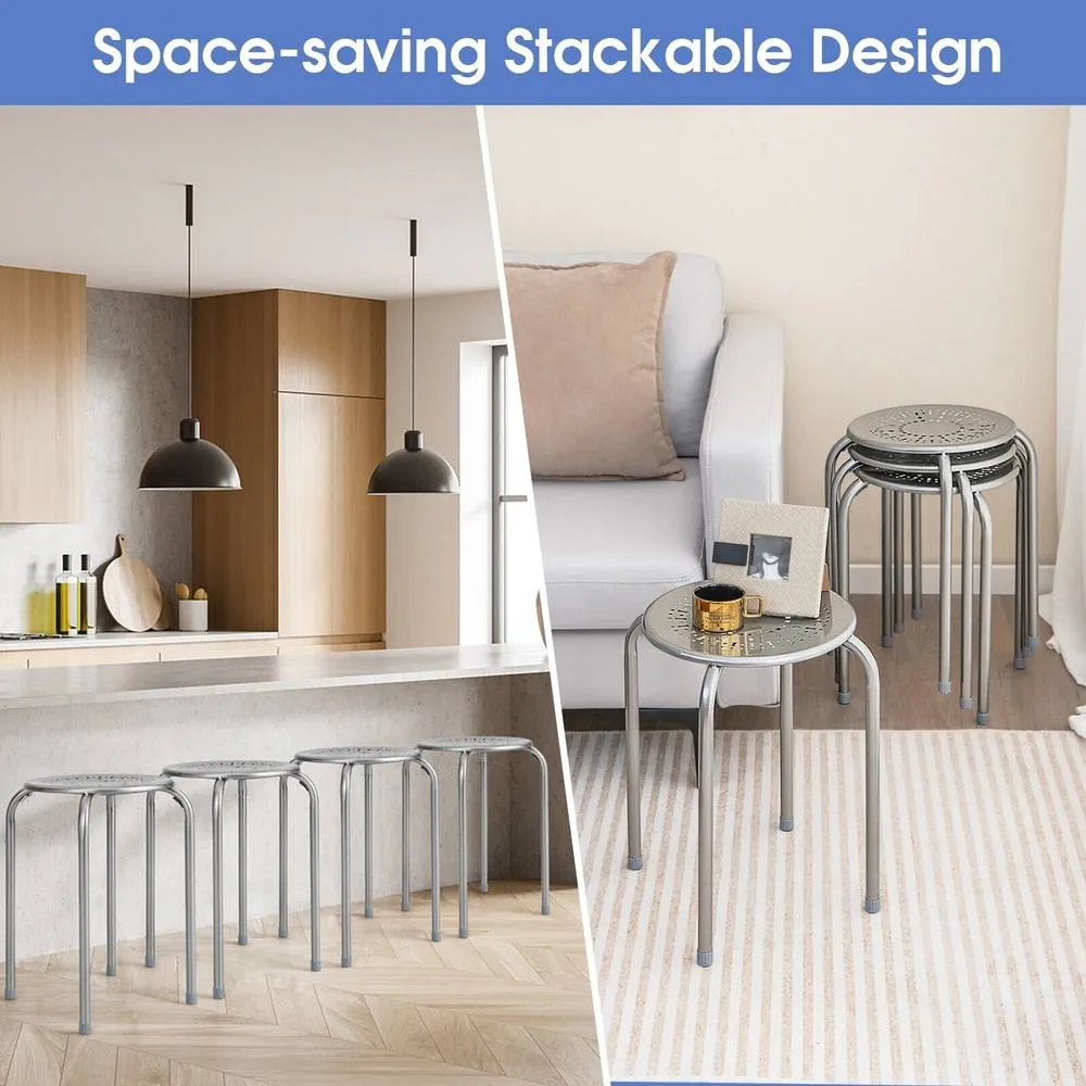 Costway Set of 6 Metal Stacking Stools Round Nesting Bar Stool with X-shape Connection in Grey 5