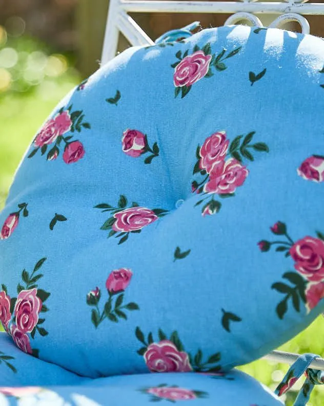 Dibor Set of 4 Blue Rose Round Summer Outdoor Garden Chair Seat Pad Cushions Dia 40cm 3