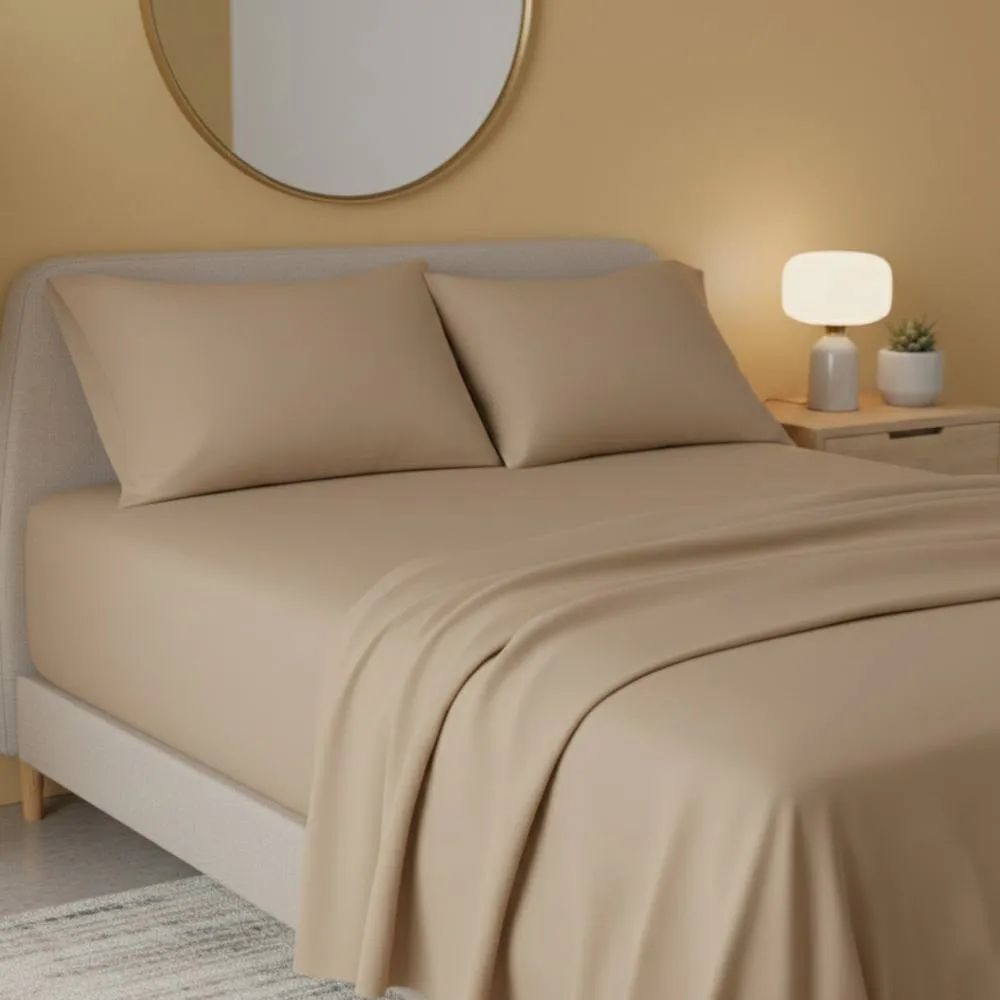Snug City Flannelette Flat Sheet Soft Brushed Cotton Bedding for Warmth Comfort in Beige