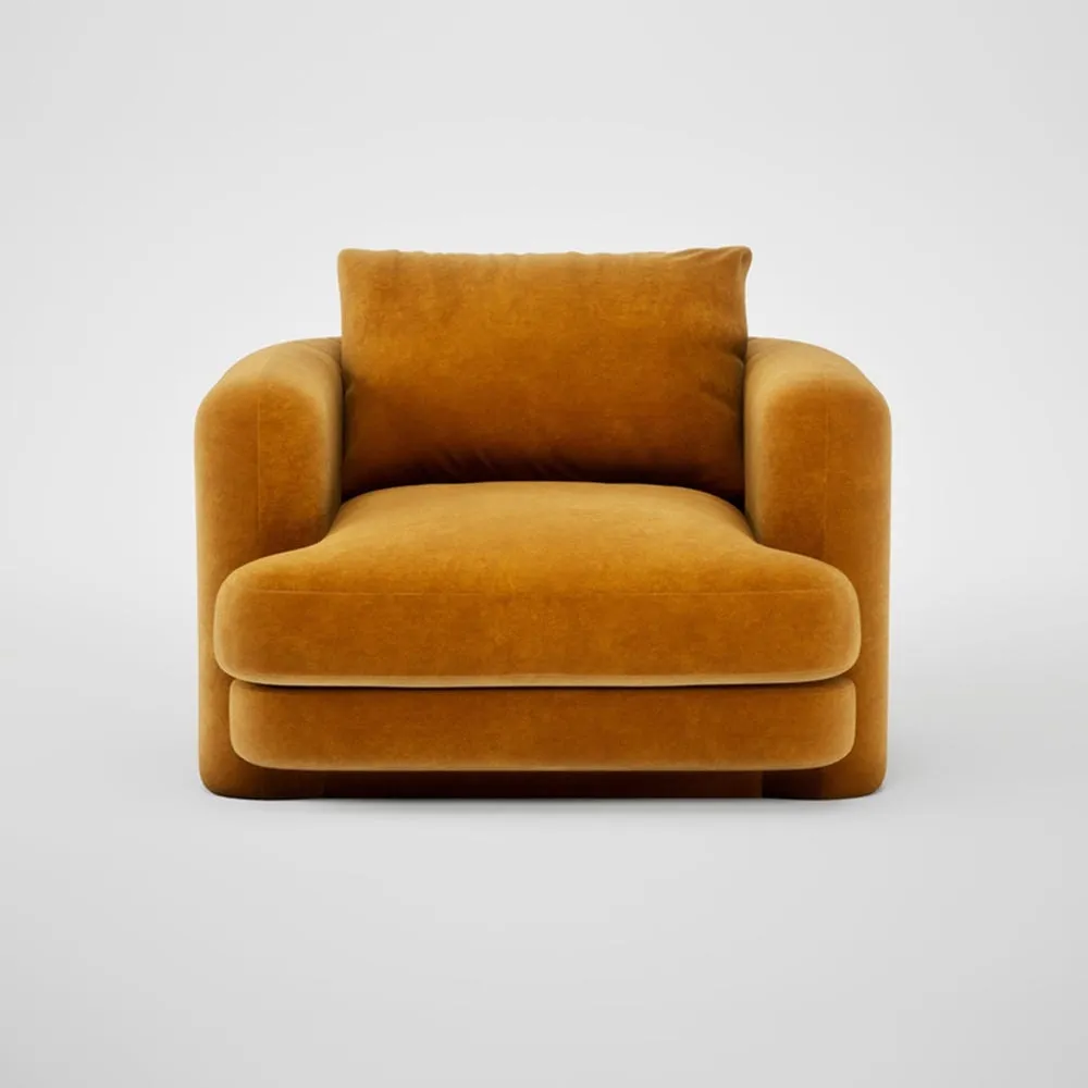 Heal's Rafi Swivel Armchair Smart Luxe Velvet Cognac