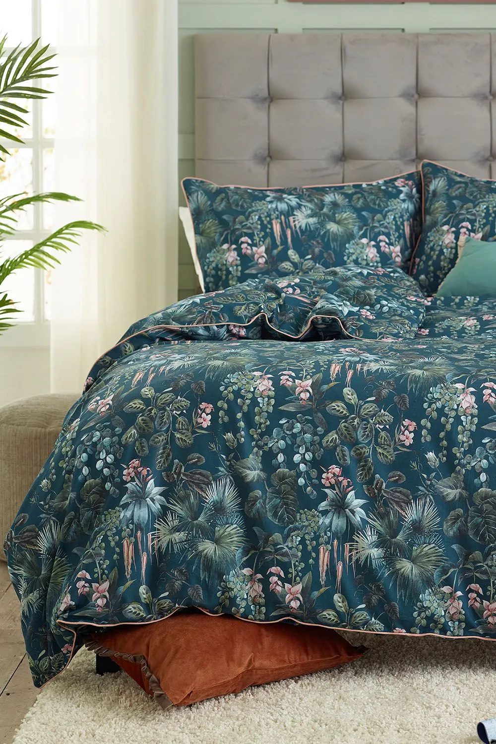 Deyongs Tropical Leaves Digitally Printed Duvet Cover Set - 100% Cotton Soft Piped Bedding | 1846