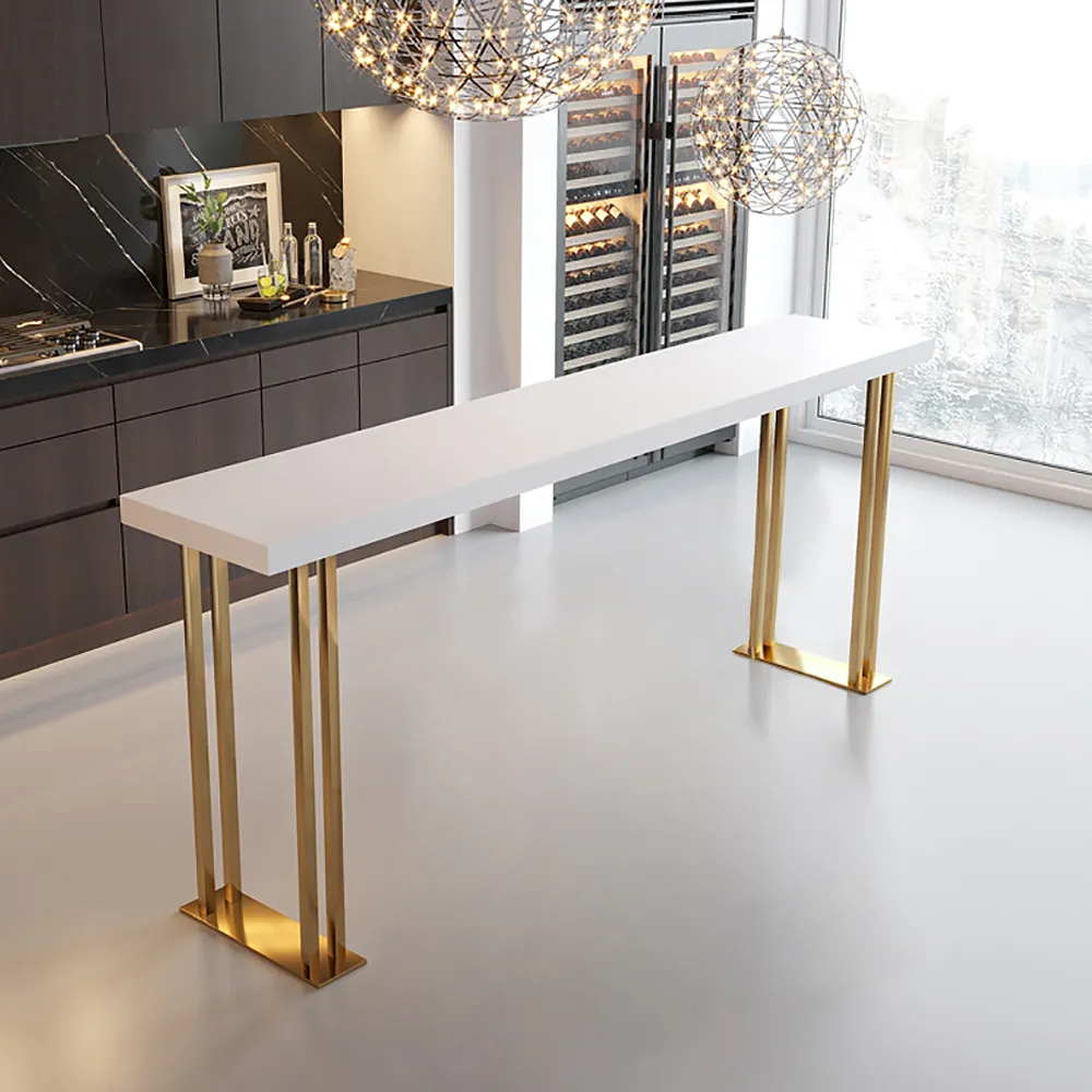 Rectangle Bar Table White 63" Wood Top with Gold Sled Base