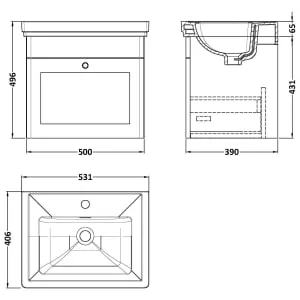 Classique Satin Green Wall Hung 1-Drawer Vanity & Basin 1 Tap Hole - 496 x 530mm 2