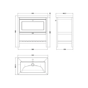 Bayswater Hartleigh Matt Black Traditional Freestanding Vanity Unit & 1 Tap Hole Modern Recessed Basin - 800mm 2