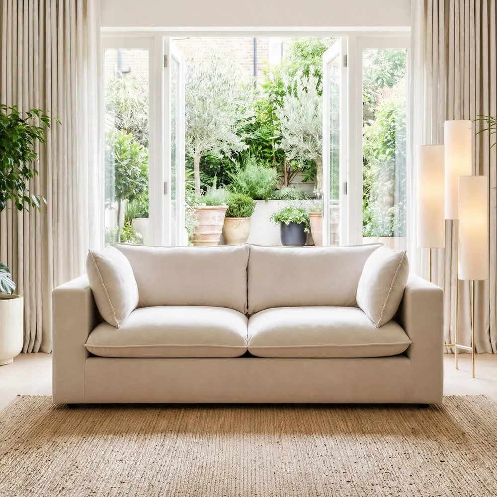 FurnitureboxUK Echo Linen-Look Fabric 2 Seater Modular Sofa in Cream