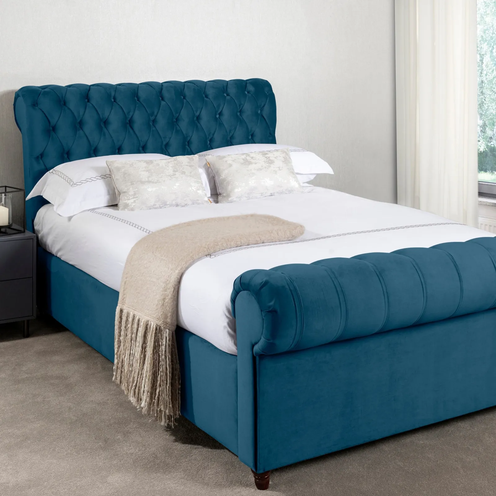Fabio Velvet Teal Bed Frame Blue