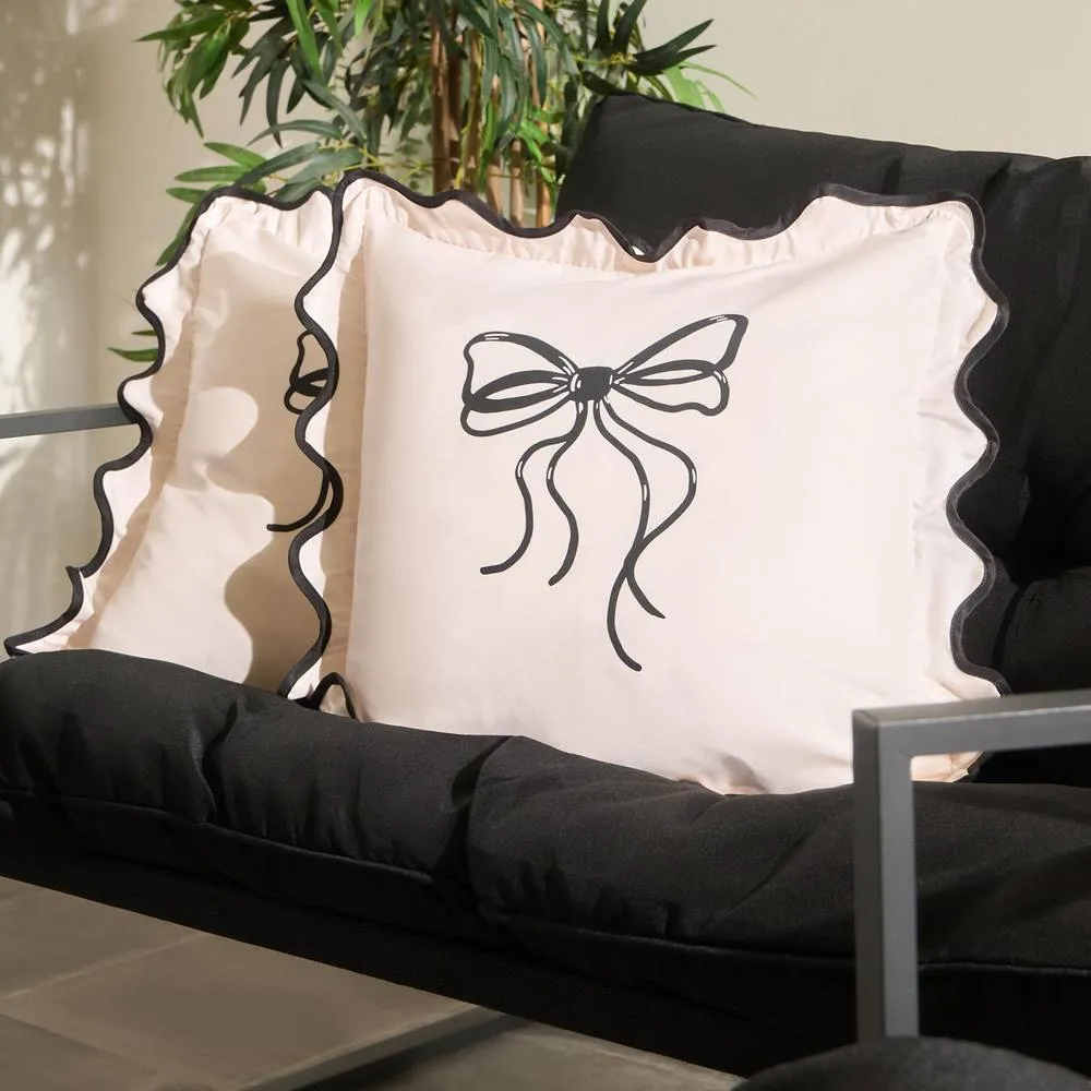 OHS 2 x Bow Frill Garden Cushion Covers Outdoor Water Resistant in Cream