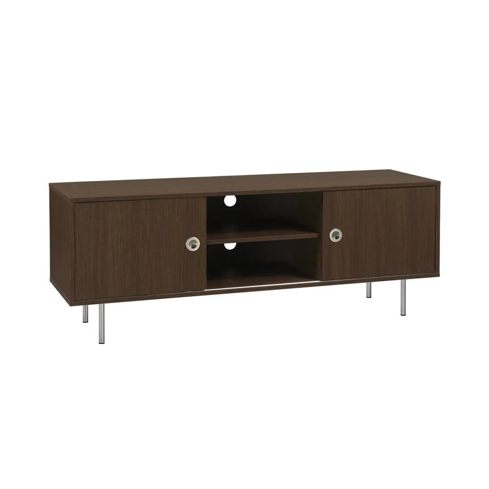 sweeek Vintage TV stand with wood decor & stainless steel, 2 doors 140cm in Dark Brown 2