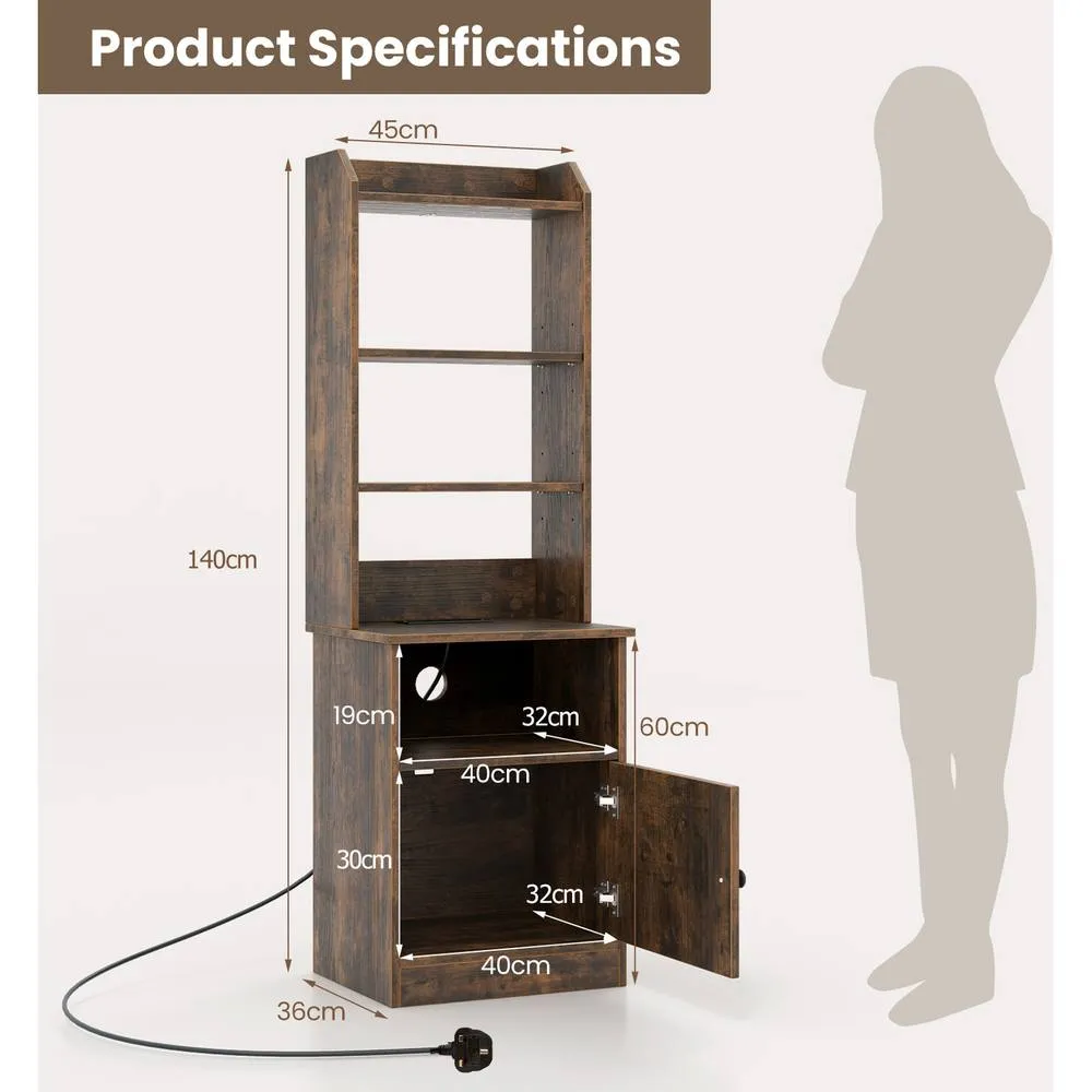 Costway 6-Tier Nightstand Bedside Tables Tall Night Stands w/ Charging Station in Brown 4