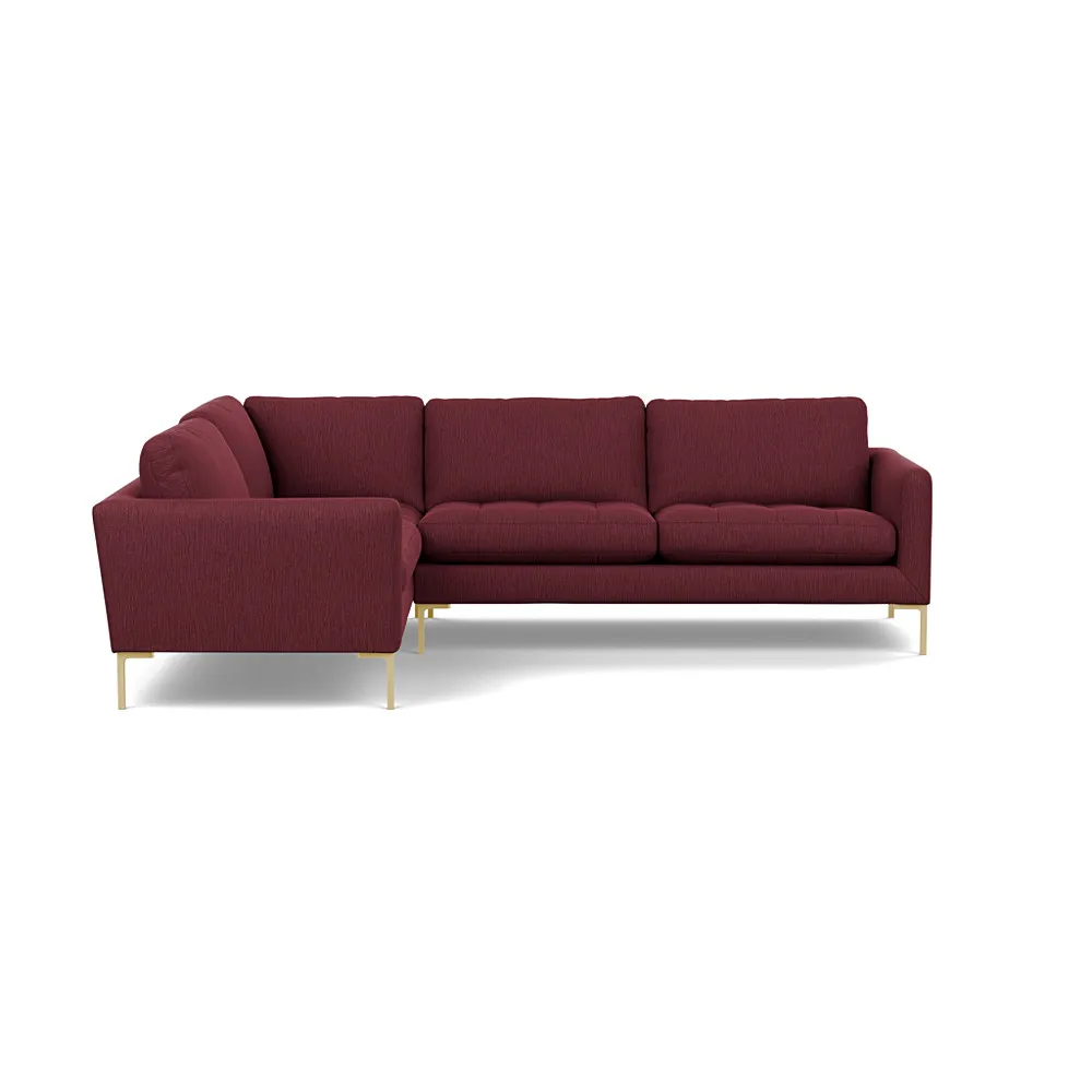 Heal's Eton Left Hand Facing Corner Sofa Smart Linen Mix Maroon Brass Feet