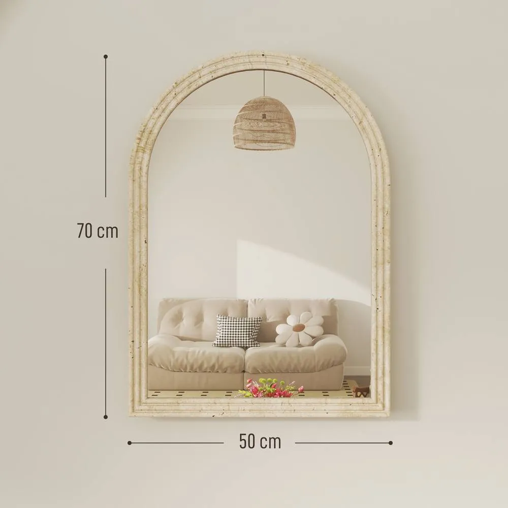 HOMCOM Arched Wall Mirror with Modern Tempered Glass & Polystyrene Beige 3
