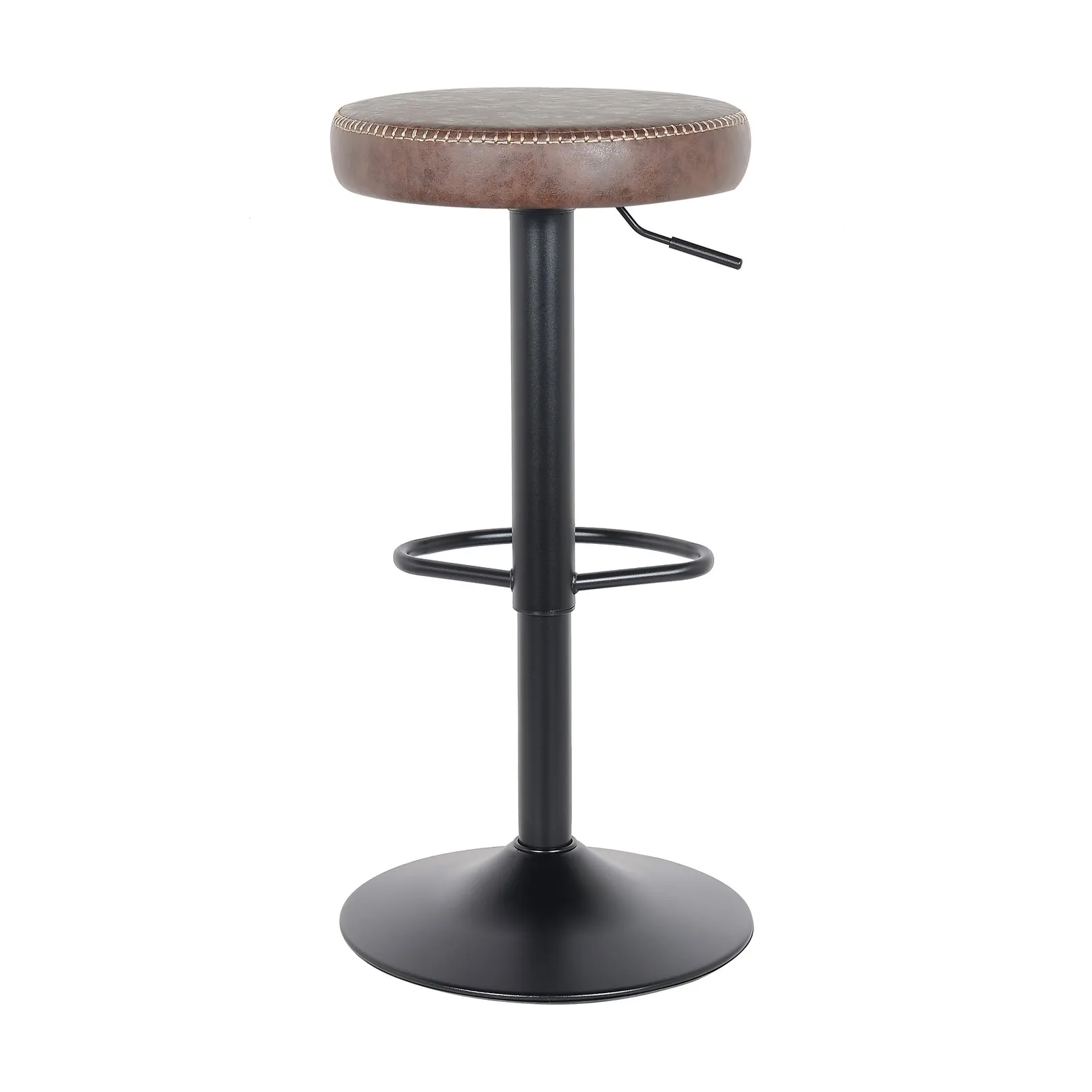 Venice Round Adjustable Height Swivel Bar Stool, Faux Leather