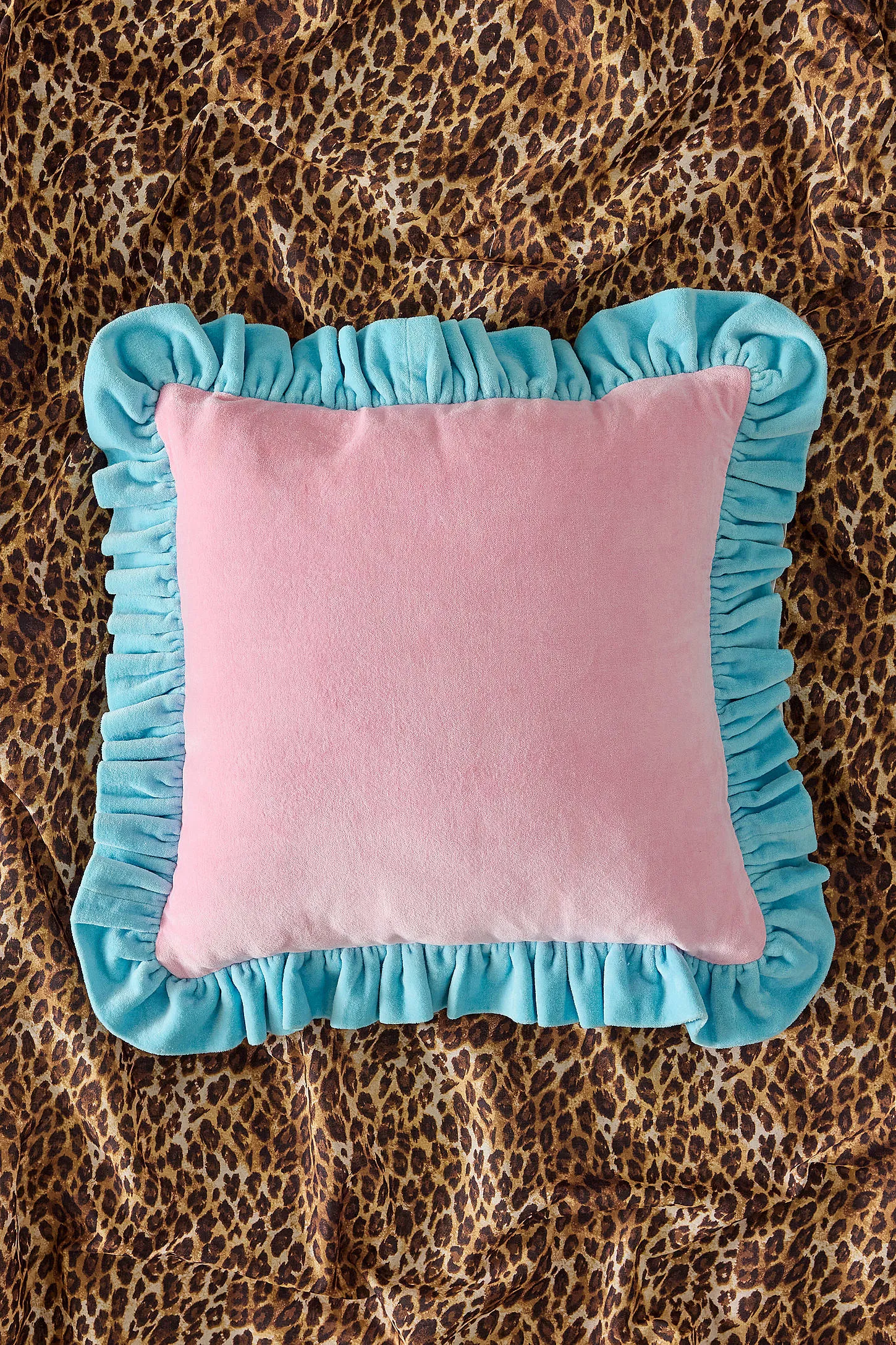 Pink Contrast Ruffle Cushion - Pink