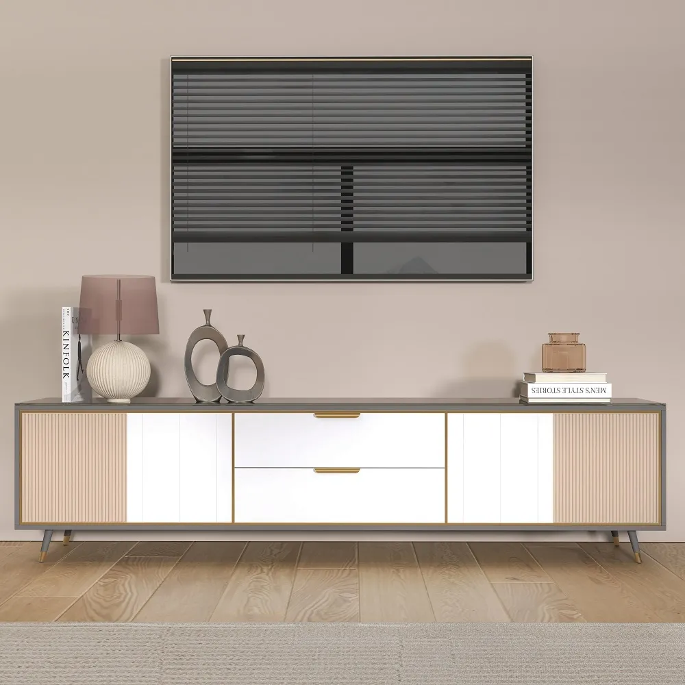 Modern 2000mm TV Stand TV Console with Drawers Line Media Console with Doors
