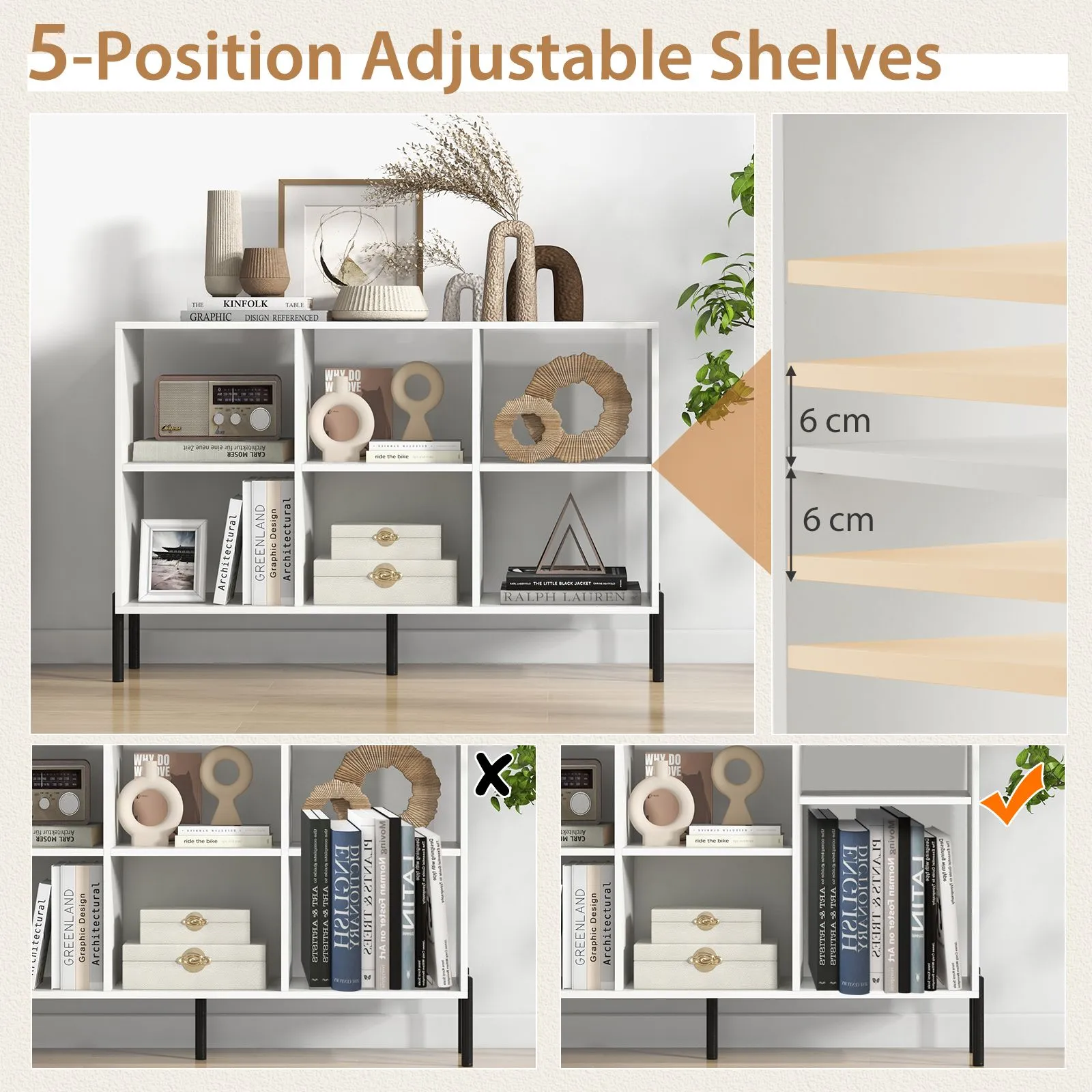Costway 6-Cube Storage Bookcase Wooden Open Bookshelf in White 4