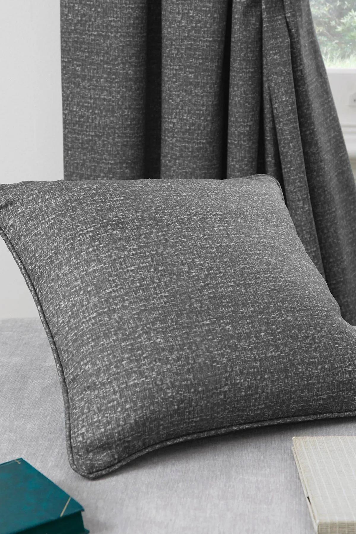 Dreams & Drapes 'Pembrey' Textured Filled Cushion in Charcoal 1