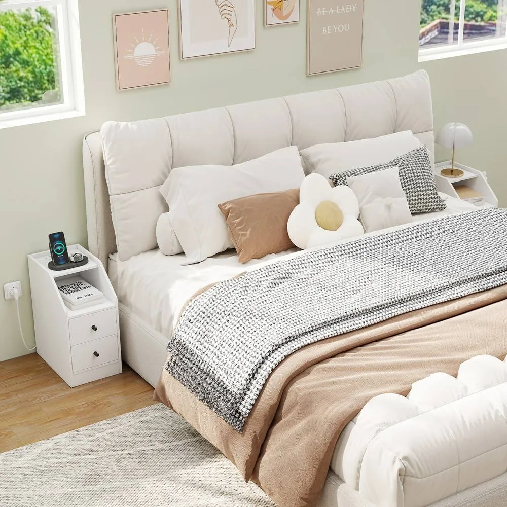 Costway Side End Table with Charging Station in White 5