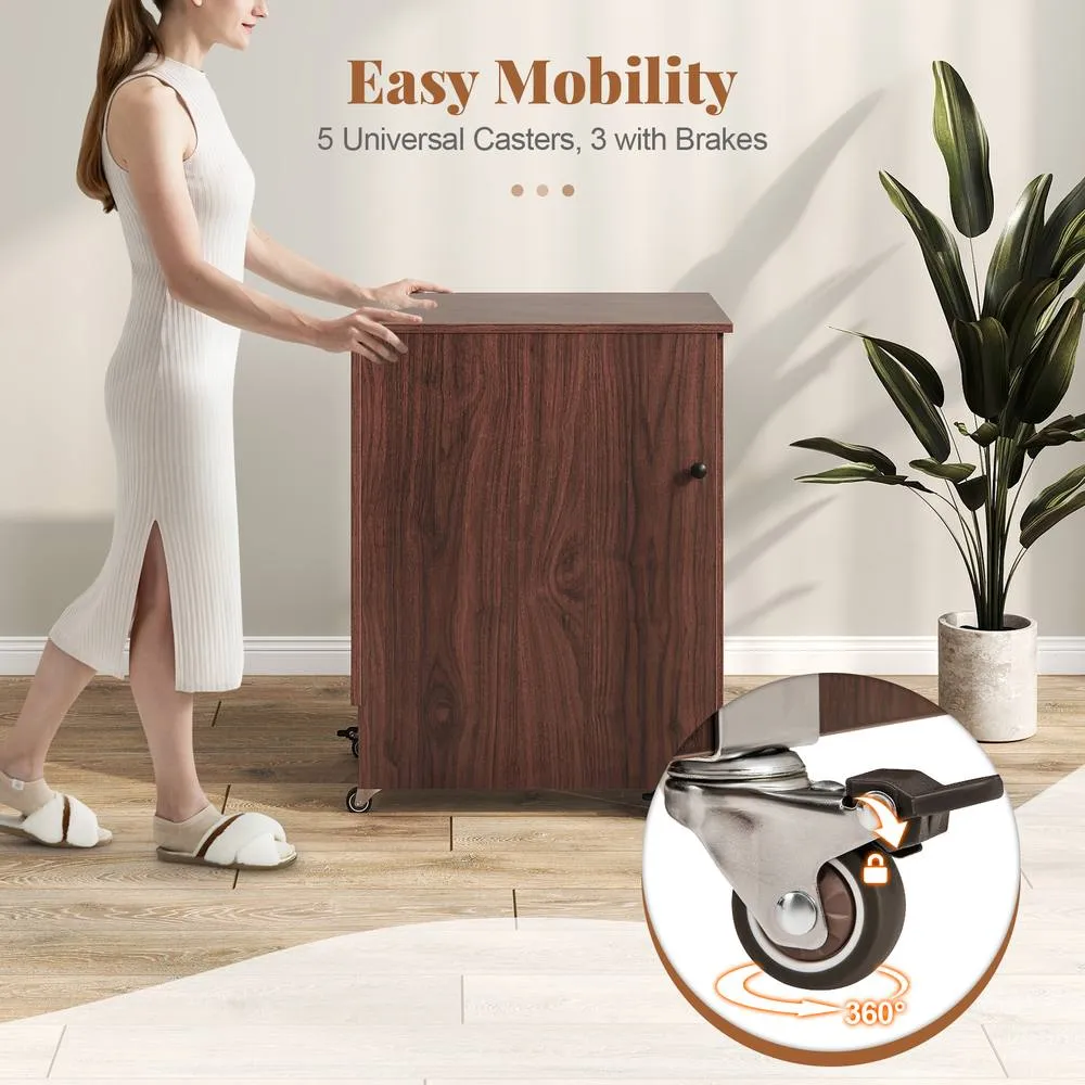 Costway Folding Sewing Table Craft Station w/ Storage Shelf 3 Hidden Bins in Brown 4