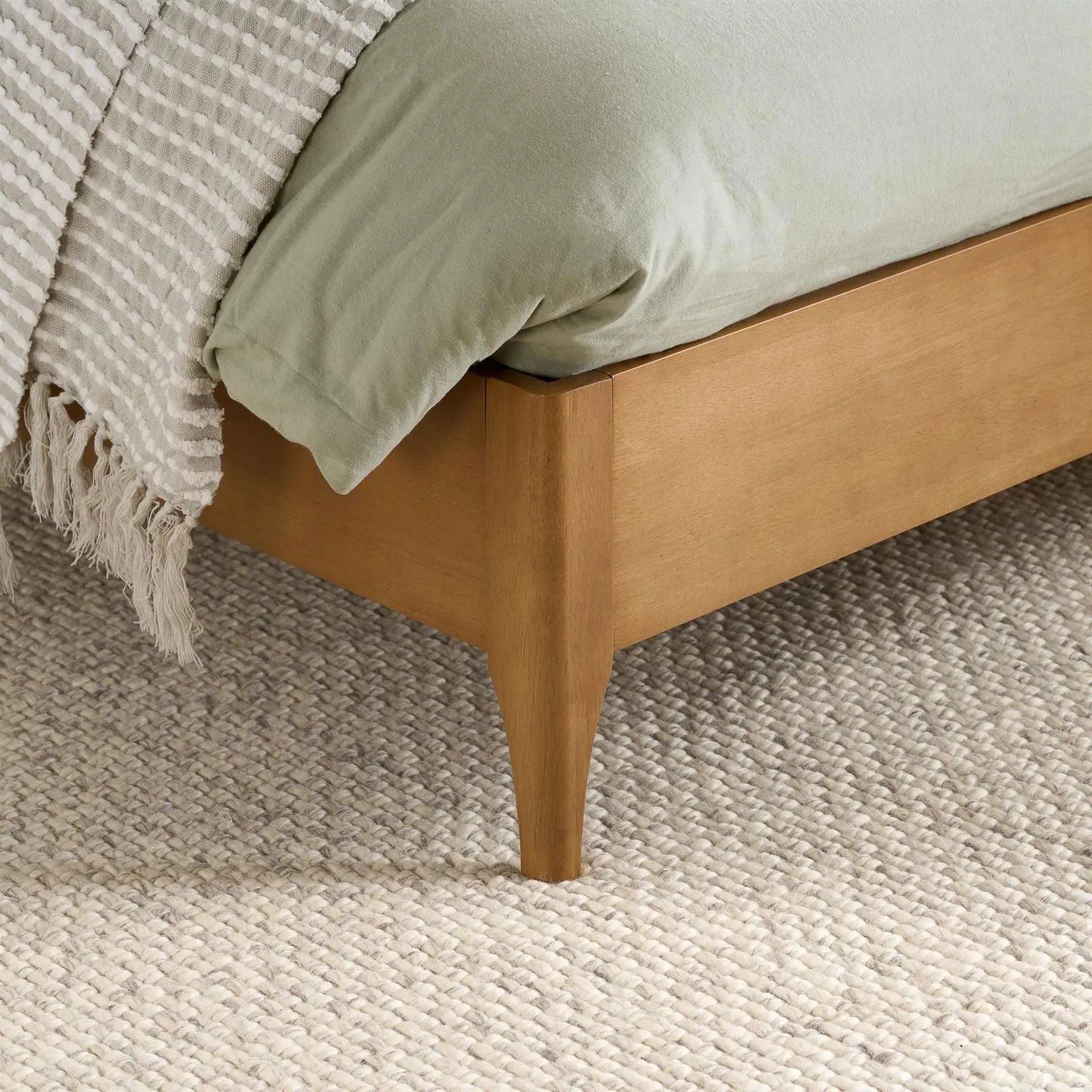Birlea Hatti White Faux Fur & Natural Wooden Bed Frame Double size in Off-White 5
