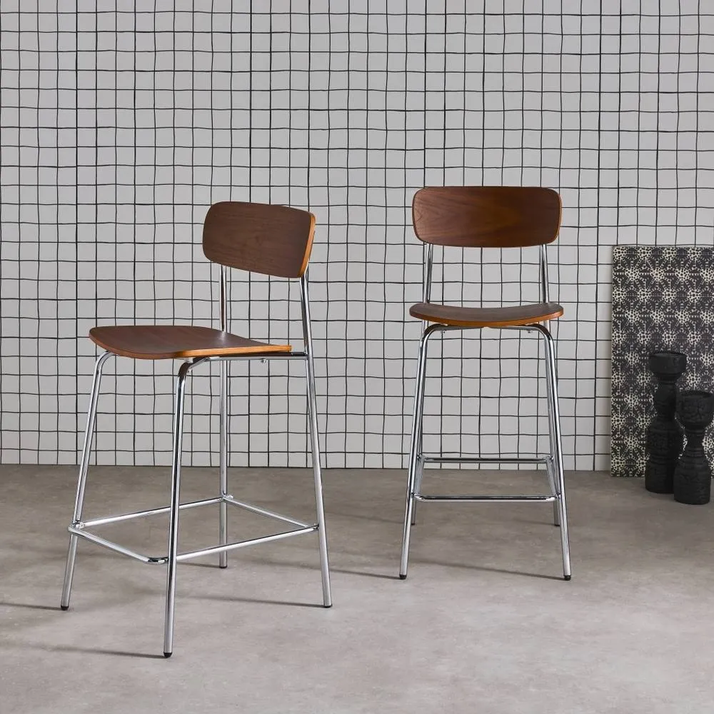 sweeek Vintage metal & plywood bar stool (set of 2) in Silver