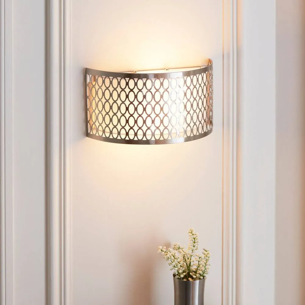 Netlighting Cordero Flush Wall Lamp Nickel Plate White Fabric Frosted Glass 2xE14 in Grey 4