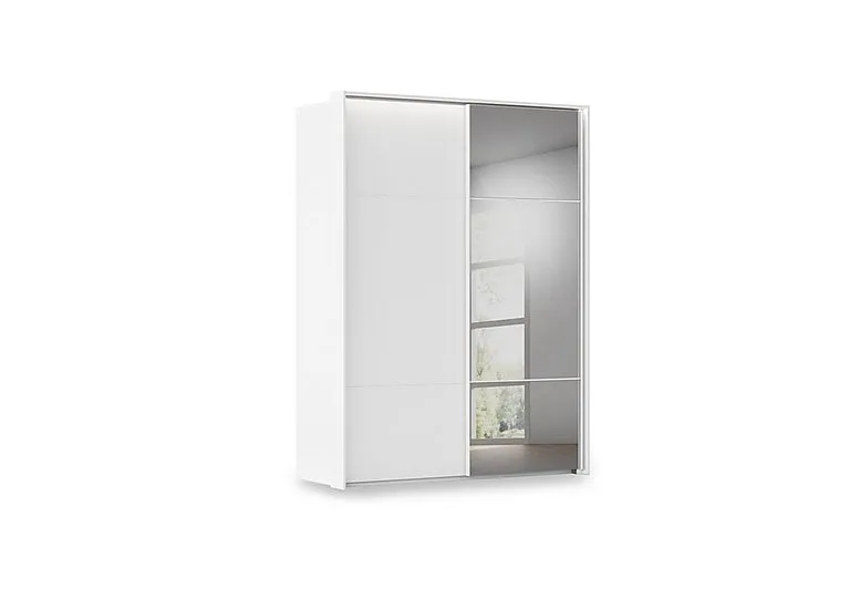 Haven 170cm 2 Door Slider Wardrobe with 1 Décor Door, 1 Mirror Door and Lights - Alpine White