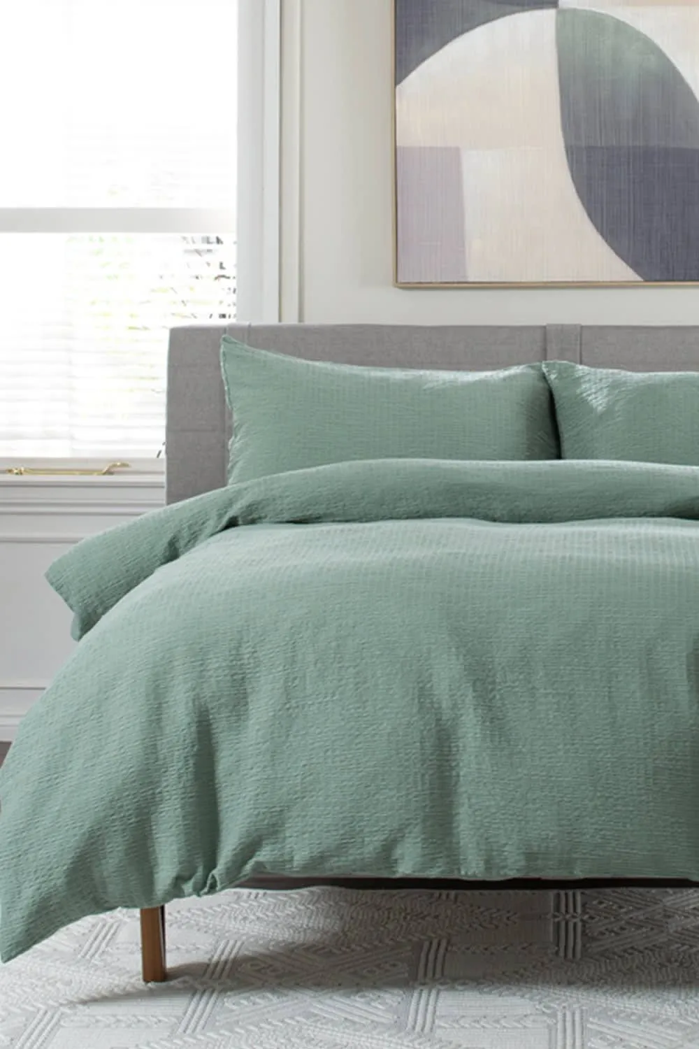 The Lyndon Company Tilly Texture Cotton Washed Duvet Set in Green 1