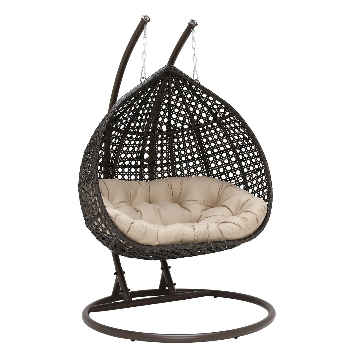 Willow Hanging Garden Chair in Brown Weave and Beige Fabric