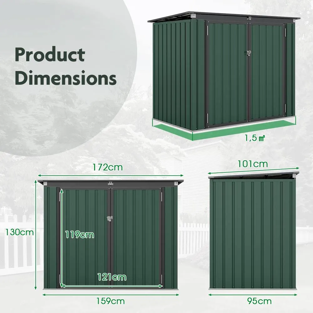 Costway Outdoor Trash Can Storage Shed Lockable Garden Shed w/ 2 Doors in Green 2