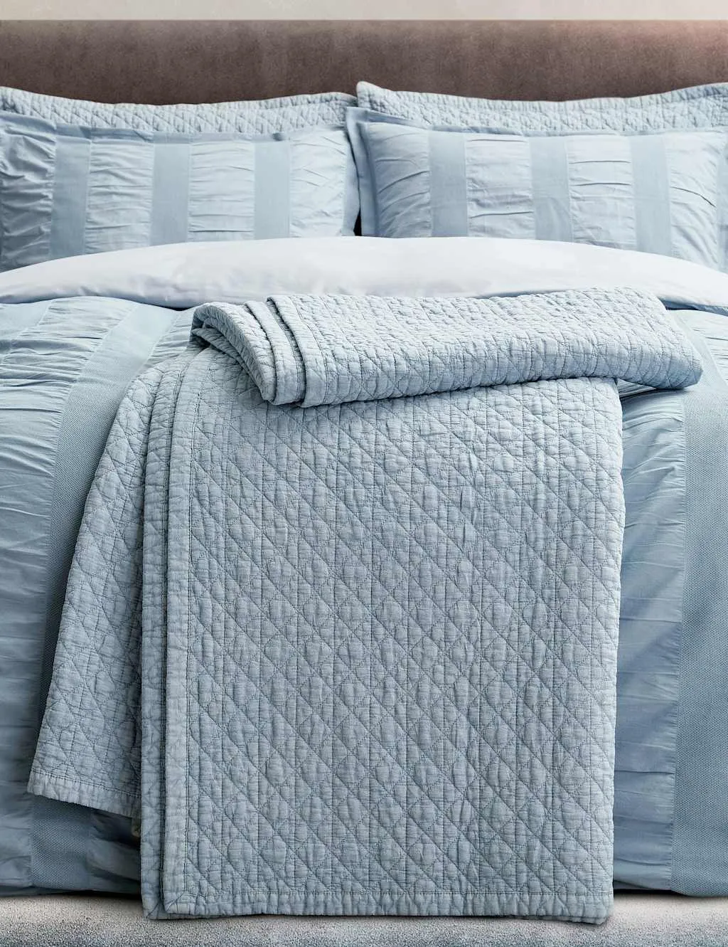 Bedeck of Belfast Pure Cotton Stonewashed Quilted Throw Blue