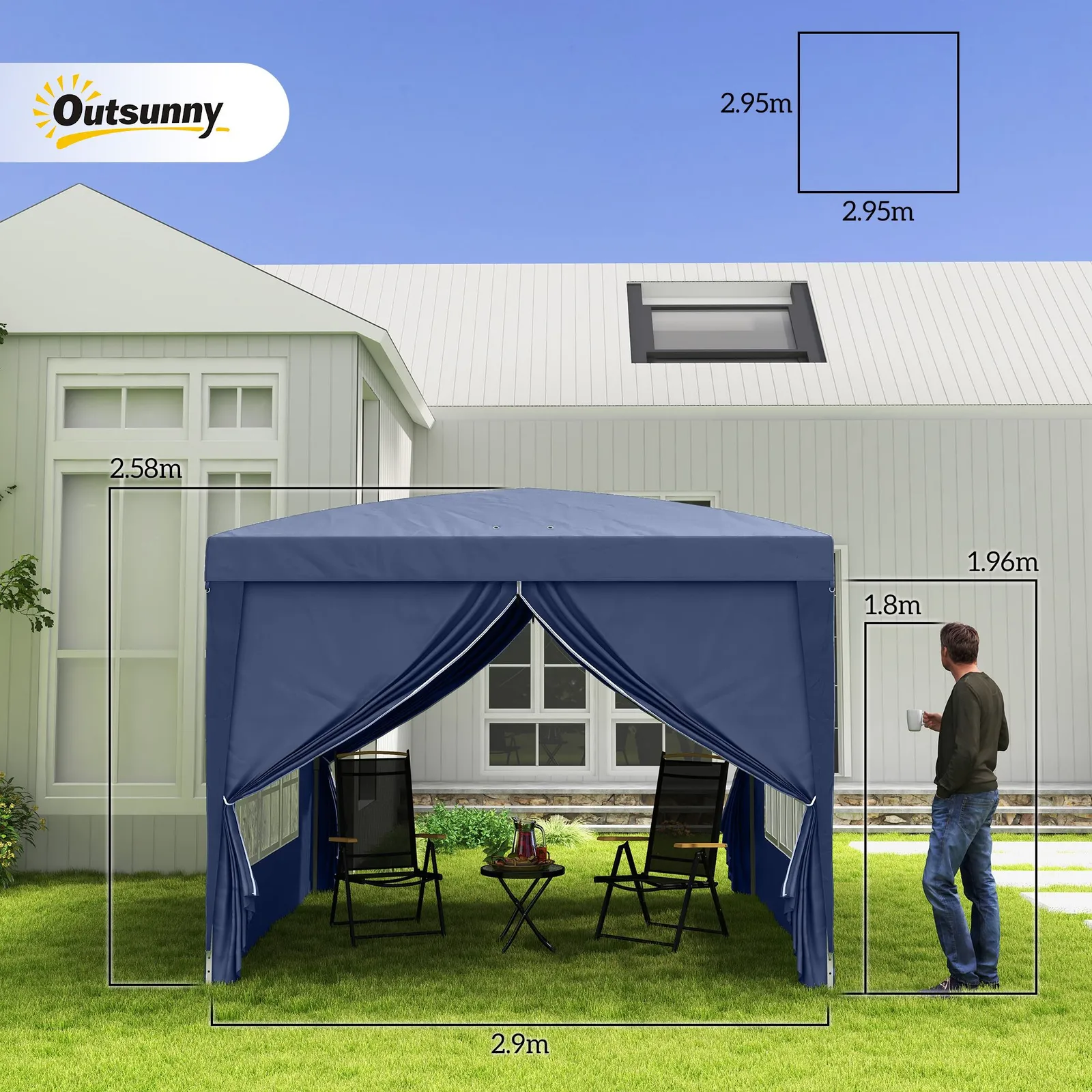 OUTSUNNY 3mx3m Pop Up Gazebo Party Tent Canopy Marquee with Storage Bag in Blue 3