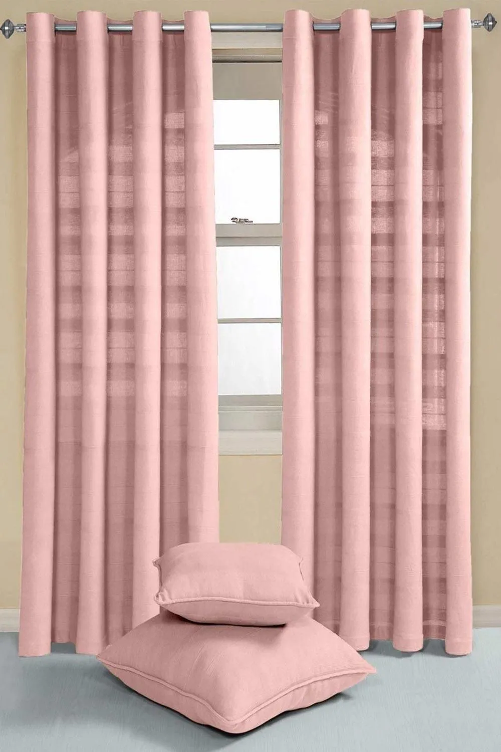 Homescapes Cotton Rajput Ribbed Curtain Pair in Pink 2