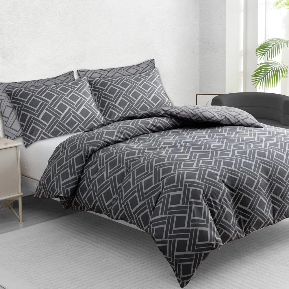 Grace Luxury Double Duvet Cover Set with Matching Pillowcases in Charcoal