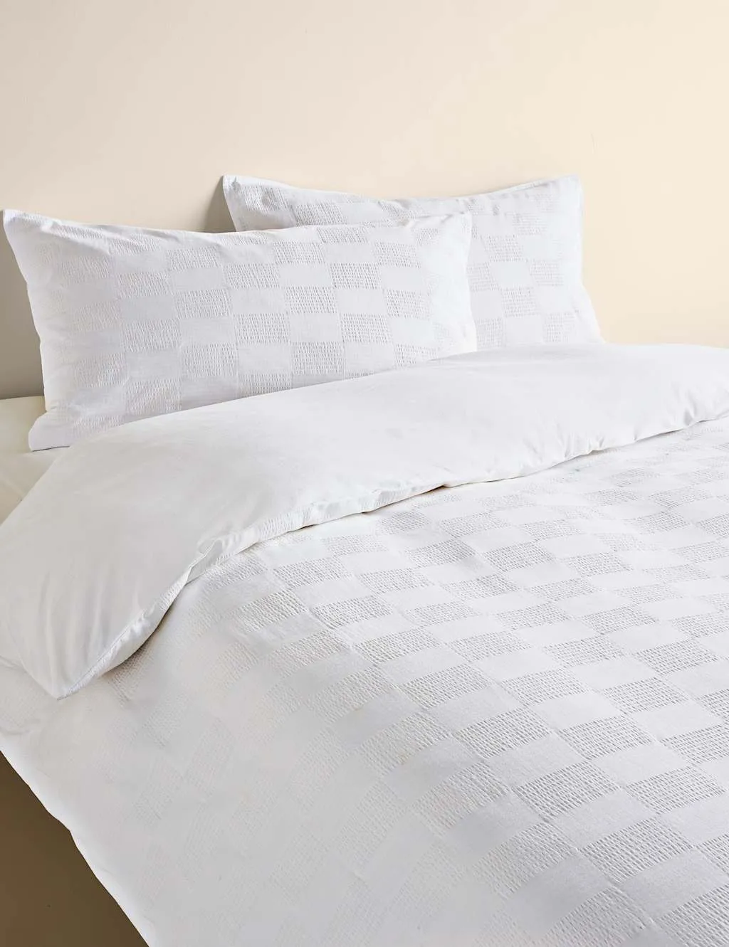 M&S Sateen Seersucker Checkerboard Bedding Set White