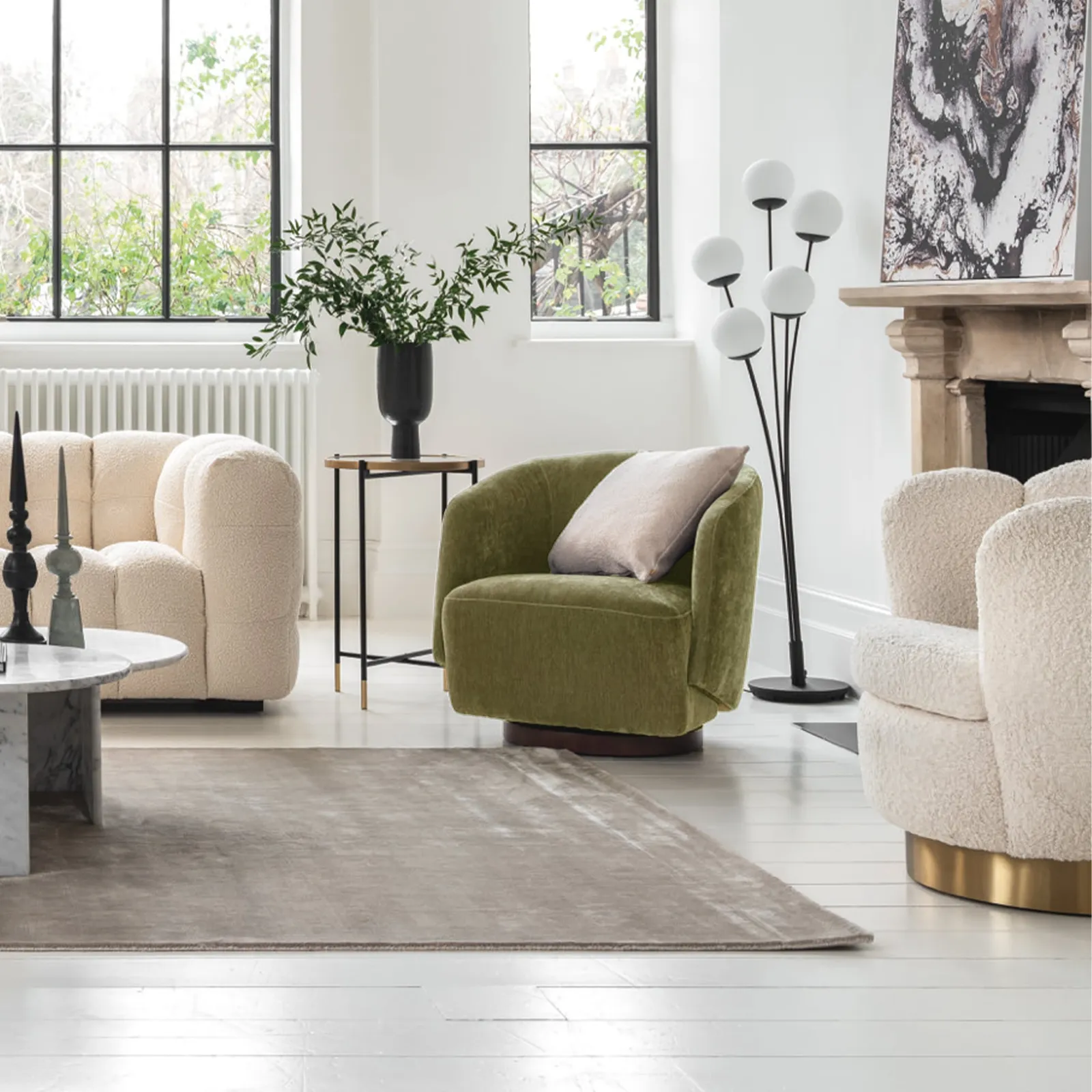 Pellaro Swivel Armchair, Green Fabric | Barker & Stonehouse 2