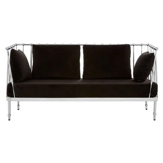 Kurhah 2 Seater Sofa In Black With Silver Finish Tapered Arms