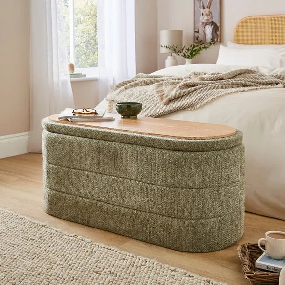 Chenille Lozenge Ottoman with Tray 2