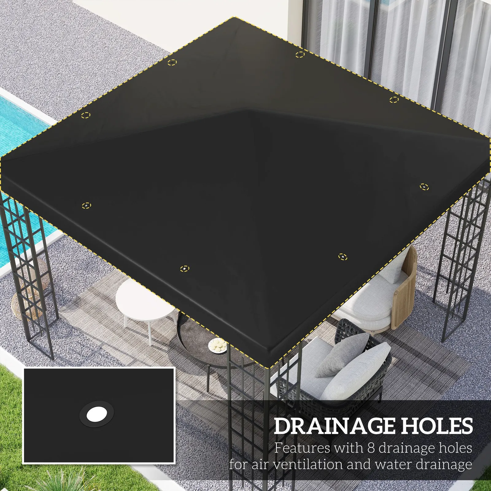 OUTSUNNY 3 x 3(m) Gazebo Canopy Replacement Cover, UPF30+, Black 4
