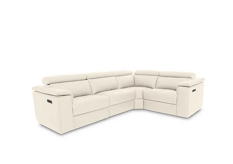Canto Small Leather Power Recliner Corner Sofa with Power Headrests and Power Lumbar - Torello Bianco Puro