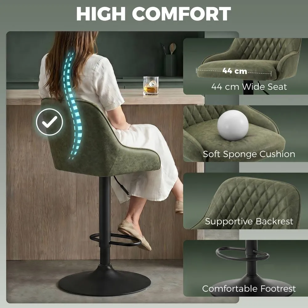 HOMCOM Bar Stools Set of 2 Adjustable Swivel Counter Height in Dark Green 4