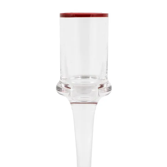 Set of 2 Red Rim icicle Glass Candle Stick Holders 6