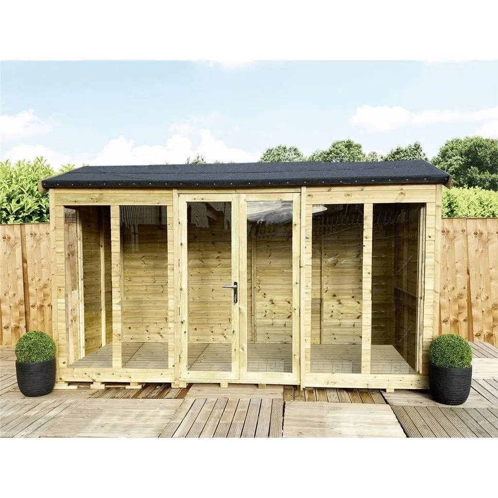 Marlborough 8 x 26 Reverse Pressure Treated Apex Summerhouse with Long Windows in Natural