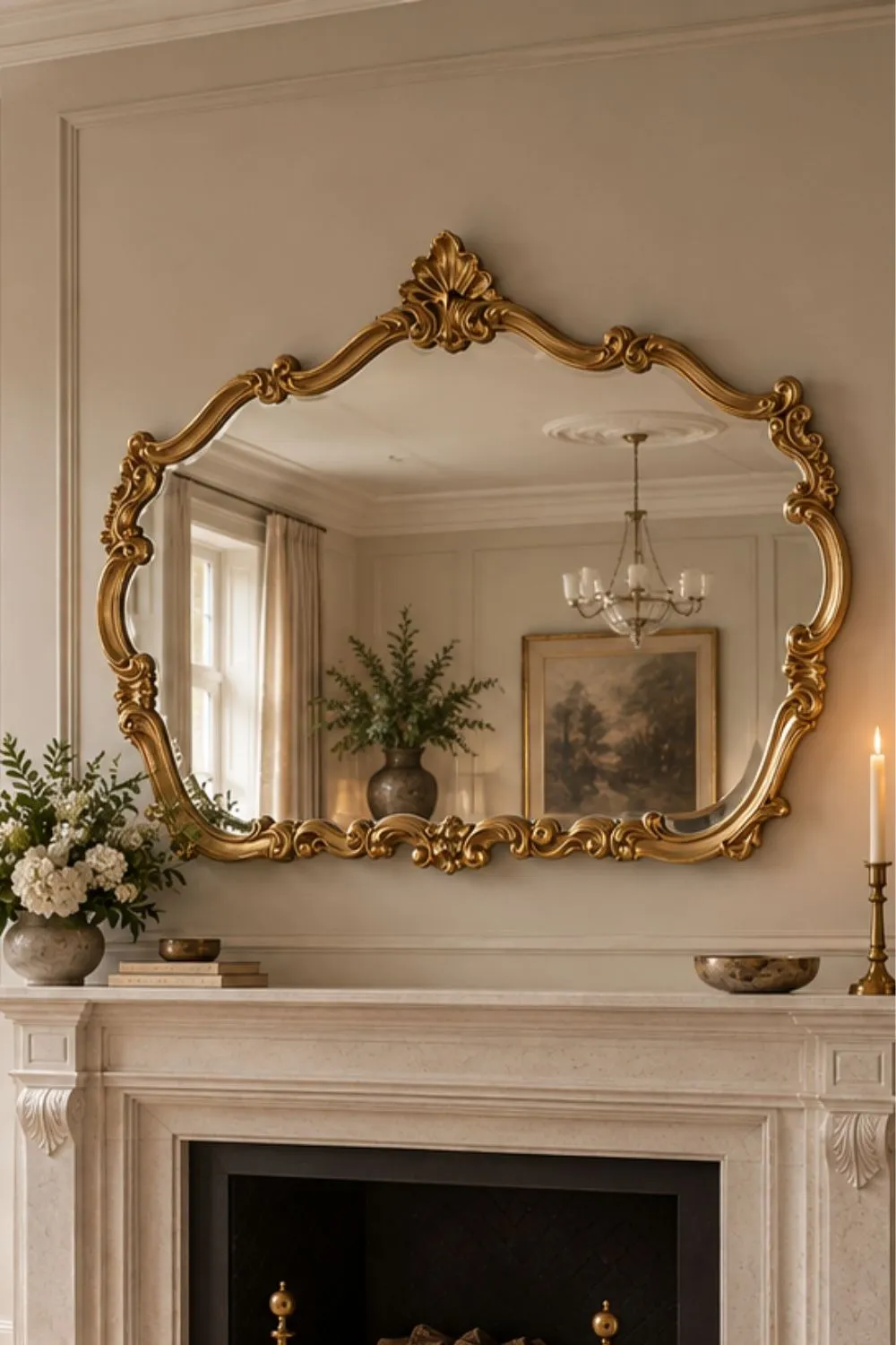 Yearn Mirrors Traditional Decorative Landscape Mirror Gold, Gold