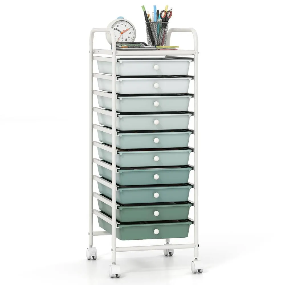 Costway 10 Drawer Rolling Storage Cart Mobile Tools Scrapbook Paper Organizer
