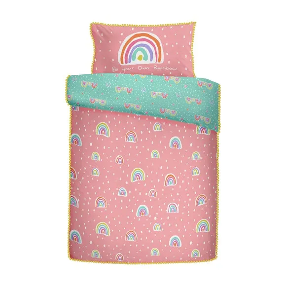 Rainbow Pom Pom 100% Cotton Single Duvet Cover & Pillowcase Set 4