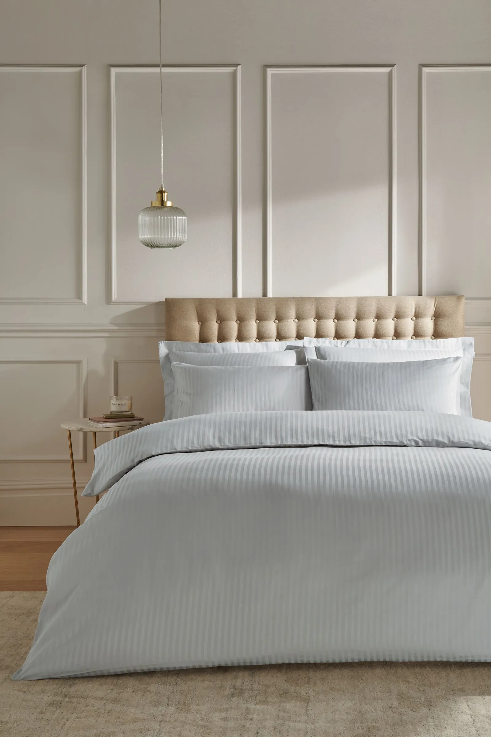 Catherine Lansfield 'Satin Stripe 300 Thread Count' 30cm Depth Sheets in Grey 2