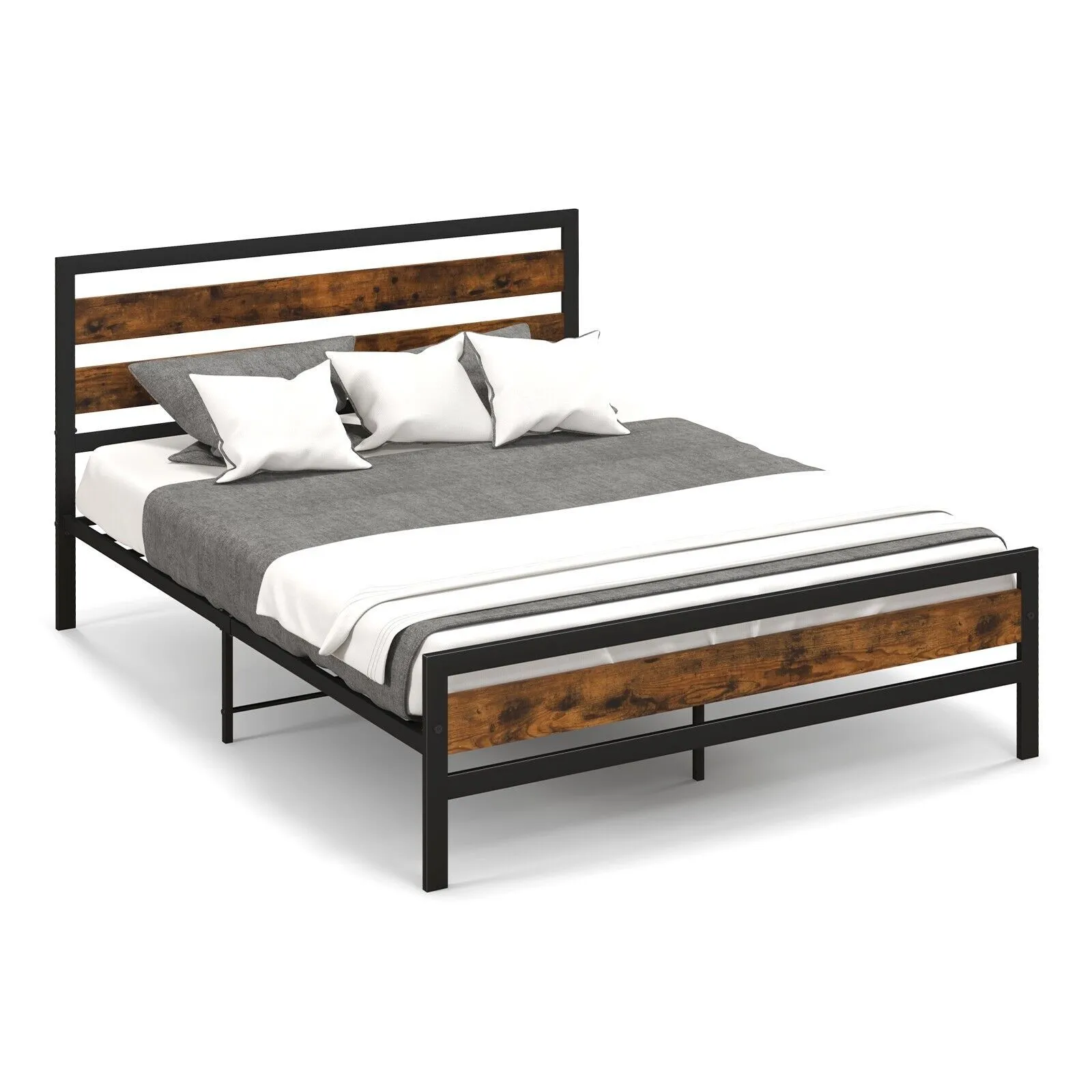 Costway Metal Bed Frame King Size Industrial Platform Bed with Headboard & Footboard