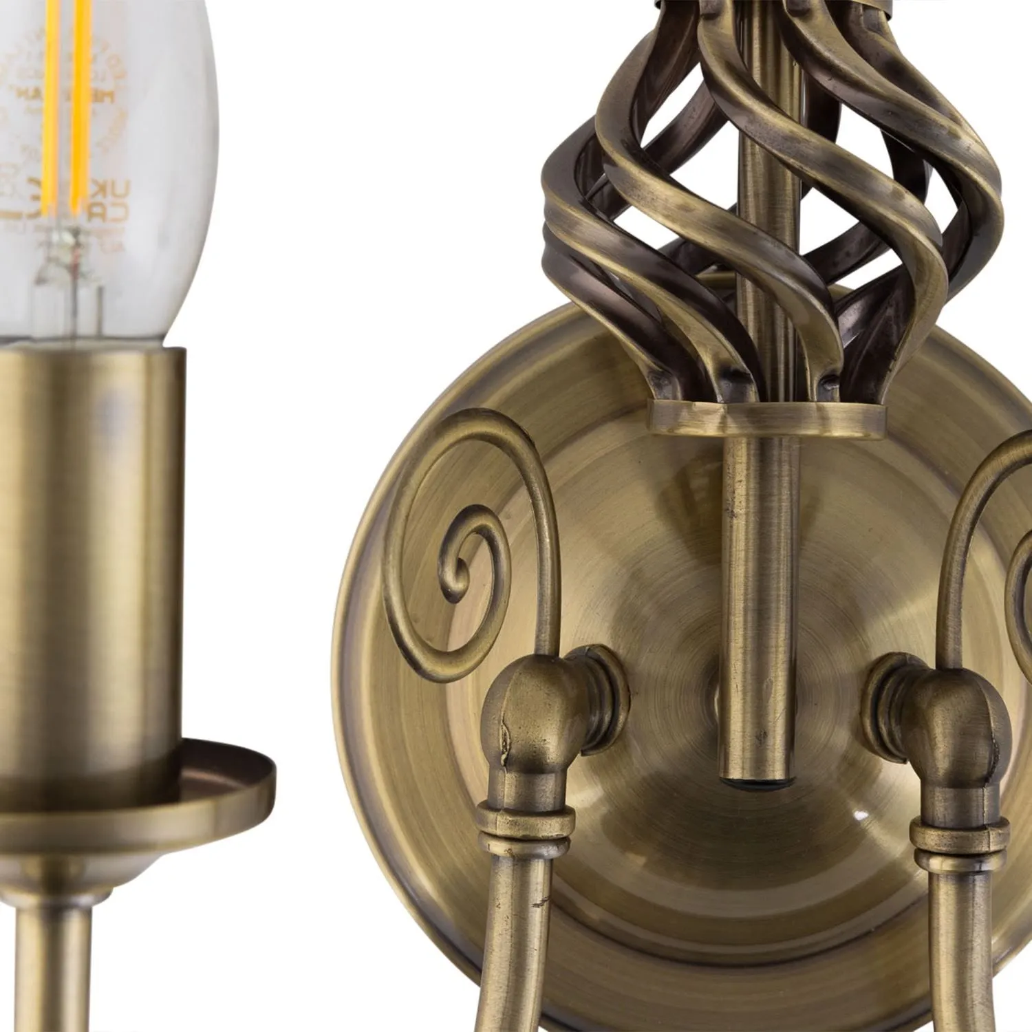 First Choice Lighting Set of 2 Barley Twist - Antique Brass Wall Lights in Gold 4