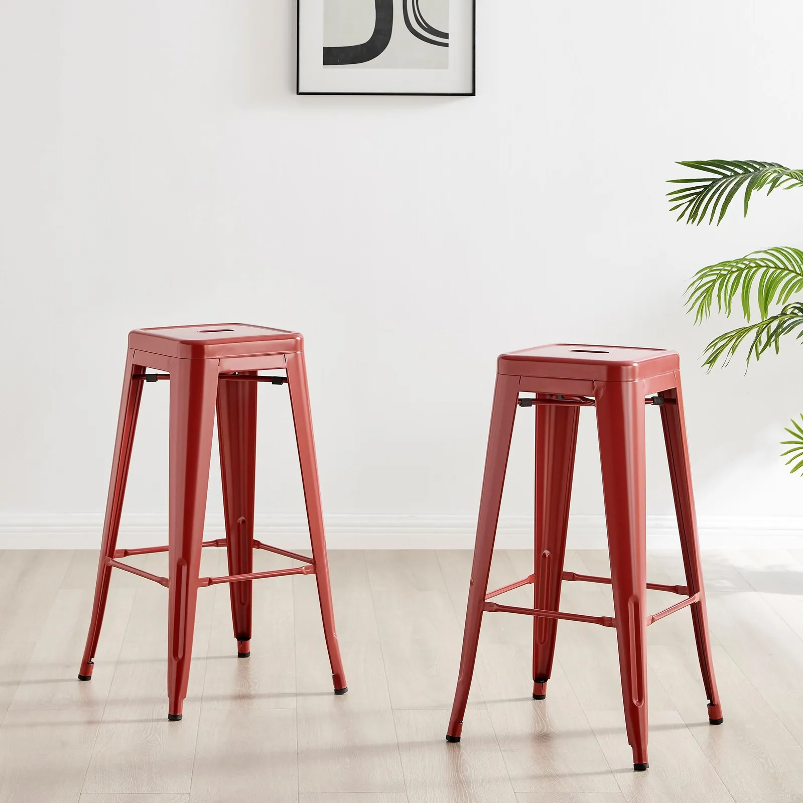 FurnitureboxUK Set of 2 Colton 'Tolix' Style Metal Stackable Retro Industrial Bar Stools in Red 2